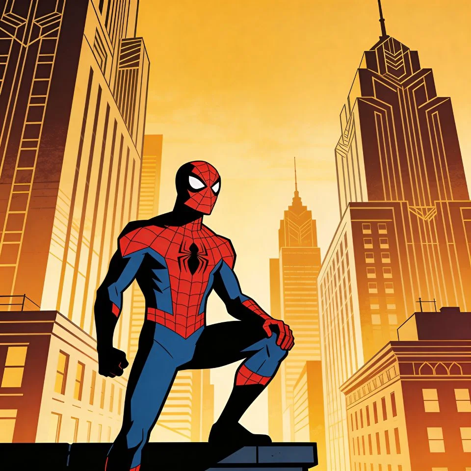 Cartoon style Spectacular Spider-Man pfp with stylized city background for animated aesthetic Instagram profiles