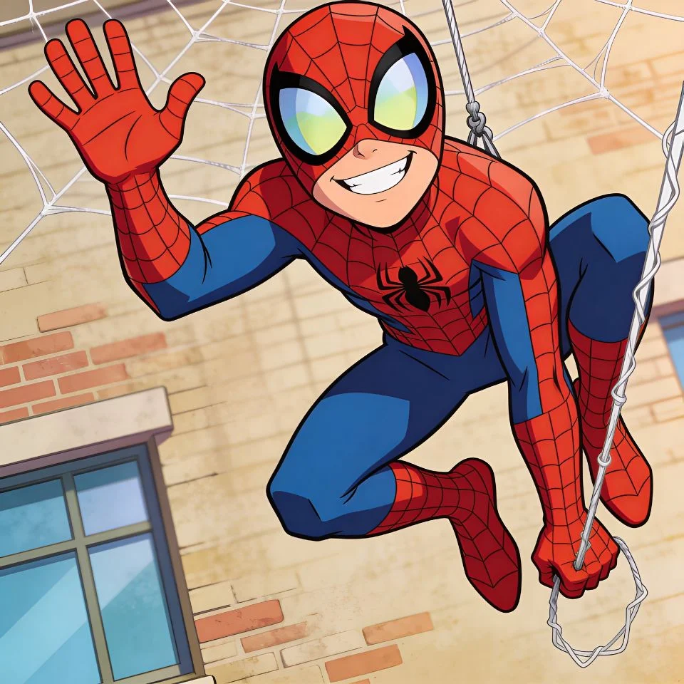 Humorous Spectacular Spider-Man pfp with playful cartoon pose showing personality for fun Discord avatars