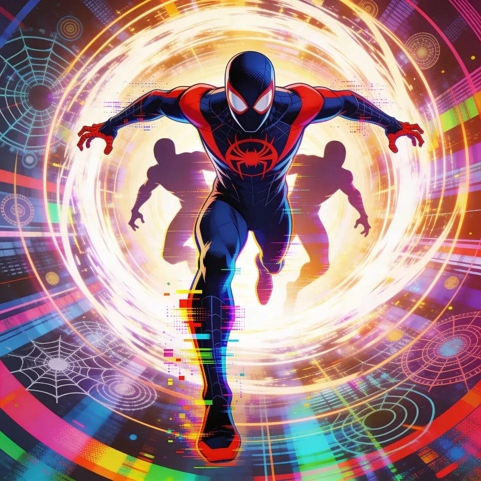Spider-Man 2099 pfp with time portal and multiverse glitch effects for creative Spider-Verse TikTok profiles