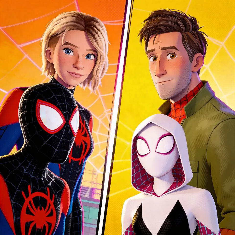 Spider-Man and Spider-Gwen matching pfp for couples with Spider-Verse aesthetic perfect for romantic Instagram profiles
