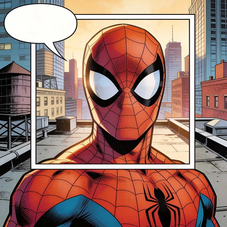 Spider man pfp featuring comic book panel with speech bubble and pop art style for creative TikTok profile pictures