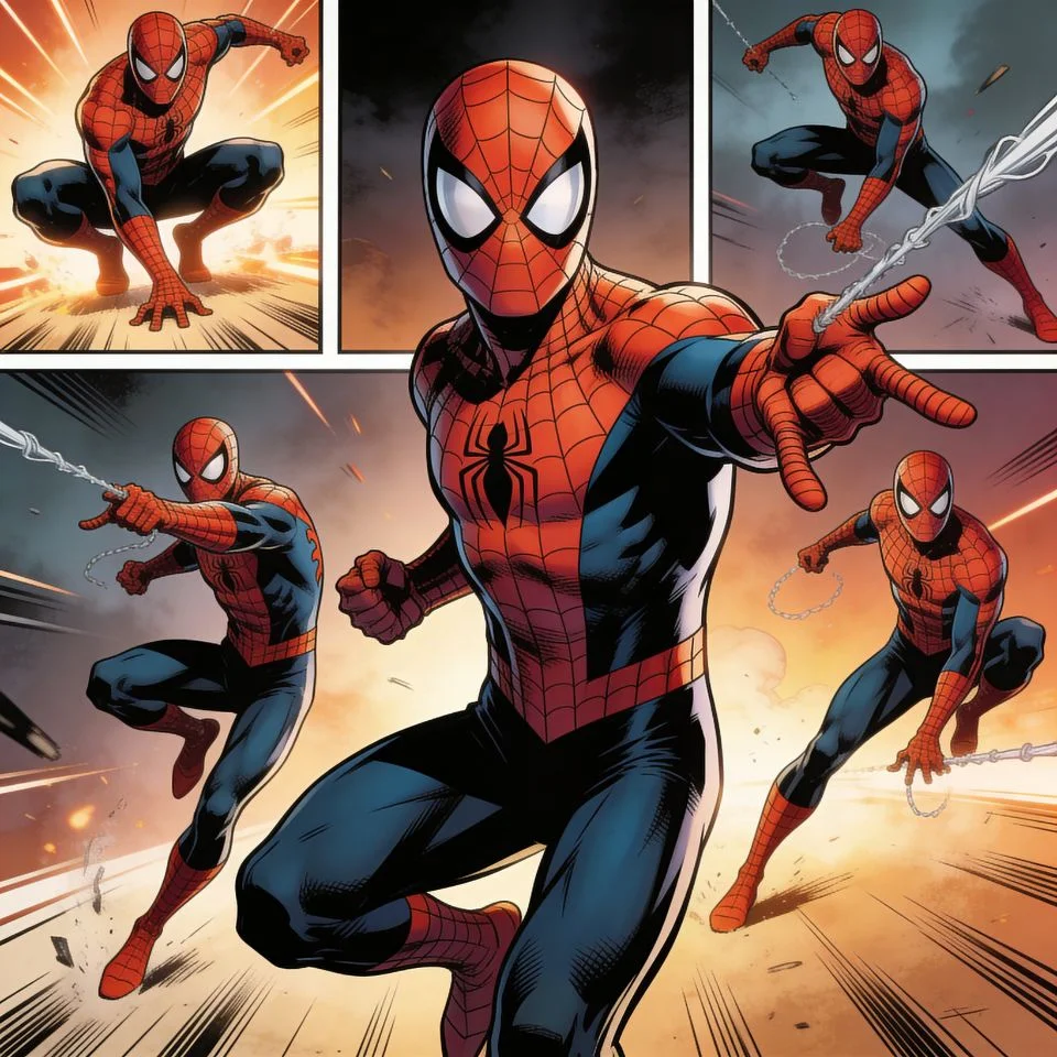 Dynamic spider man comic pfp showing multiple action poses in panel sequence for storytelling TikTok profiles