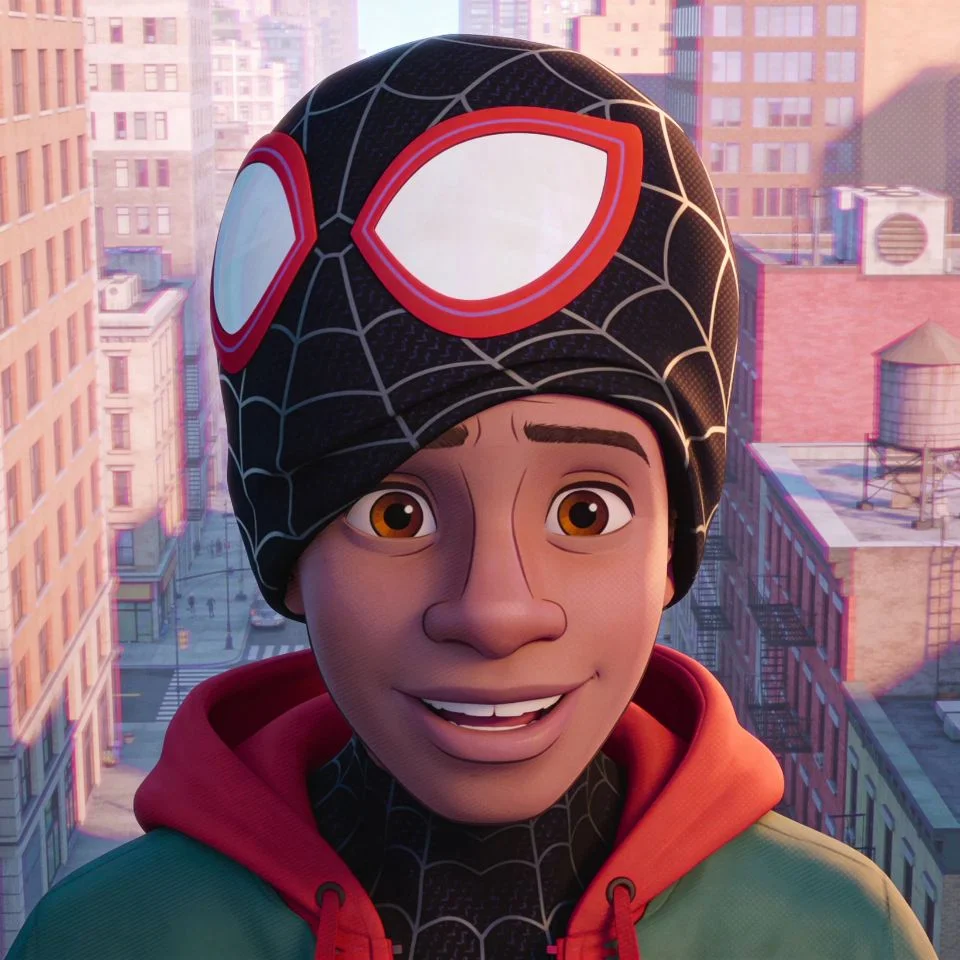 Miles Morales spider man pfp showing confident unmasked portrait with red and black suit for personal Instagram profiles