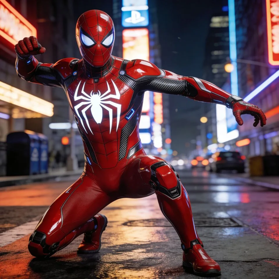 Spider-Man PS4 pfp featuring Advanced Suit with white spider logo perfect for PlayStation gaming avatars