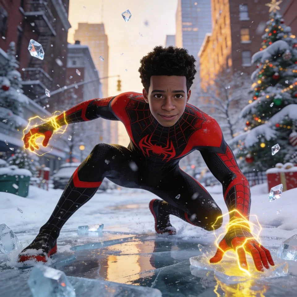 Spider-Man PS4 pfp featuring Miles Morales in winter snow from game sequel for PlayStation gaming profiles