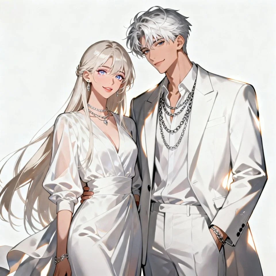 Harmonious white aesthetic matching couple pfp pair for Instagram and Discord romantic duo avatars
