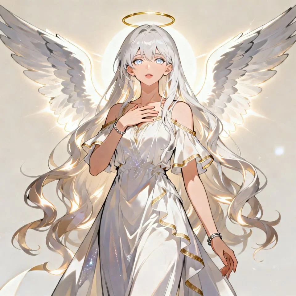 White angel pfp with soft wings and celestial aesthetic perfect for Discord and Instagram spiritual profiles